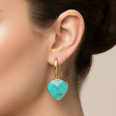 Natural Stone Heart Drop Earrings